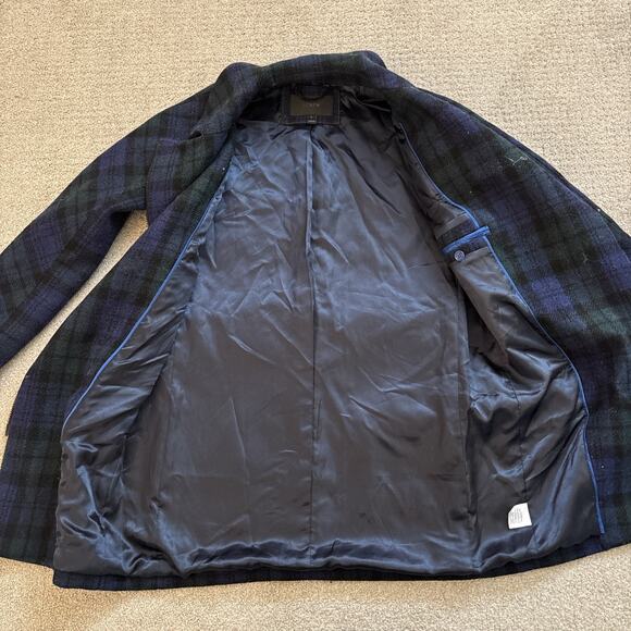 J. Crew Black Watch Tartan Wool Blue and Green Plaid Zip Up Winter Coat Size 0 - Picture 10 of 11